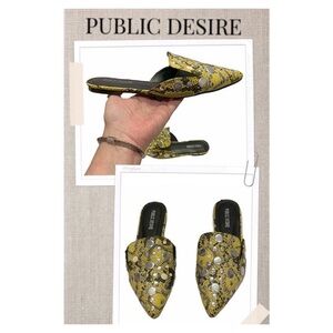 Public Desire Yellow Snakeskin Slip-On Flats Size 6